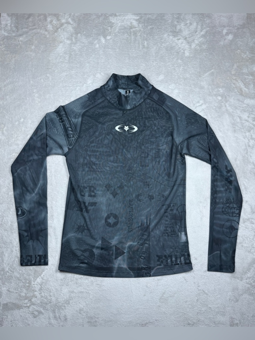Fox Racing Womens Image Cosmo Mesh Long Sleeve Dark Shadow Grey Sheer Logo Top L